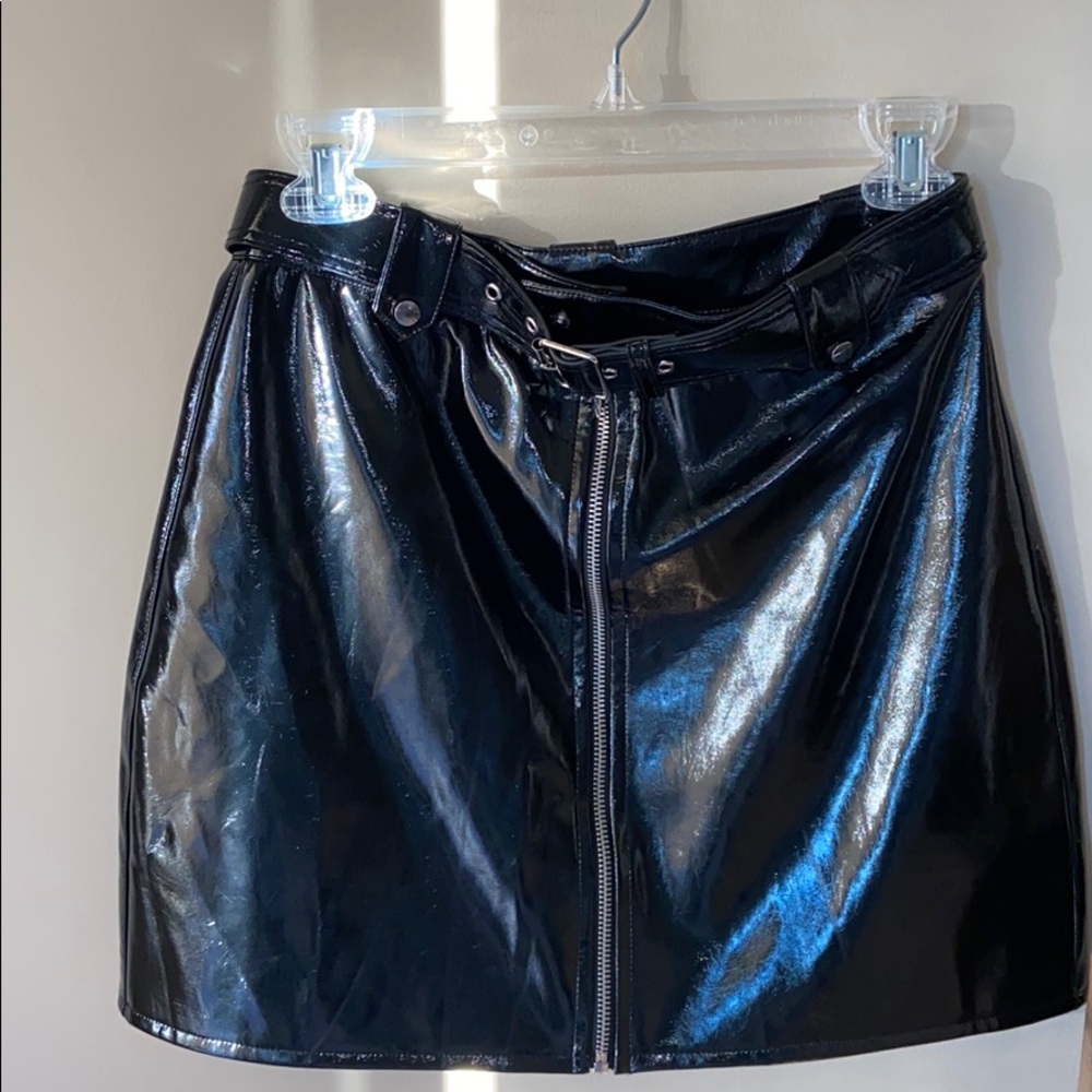 Neon Hart Violater Belted Leather Look Skirt Black